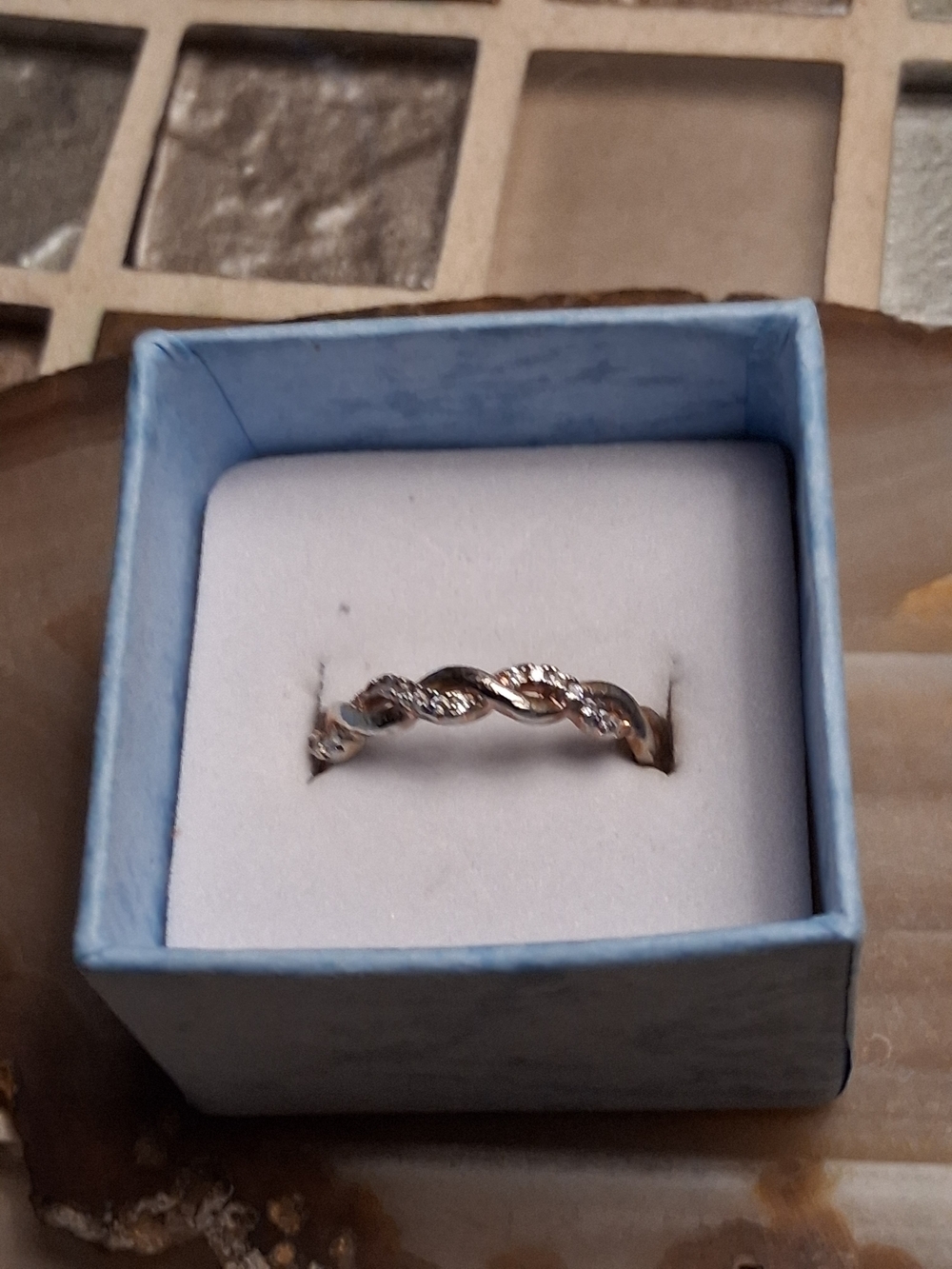 Twisted Pavé Band Ring in Silver with White Stones